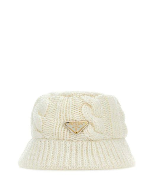 Prada Cable-knit Bucket Hat in Natural | Lyst Canada