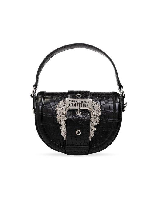 Versace Jeans Black Baroque-buckle Crocodile-effect Tote Bag