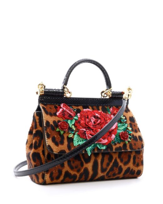 Dolce & Gabbana Rose Embroidered Leopard Print Tote Bag
