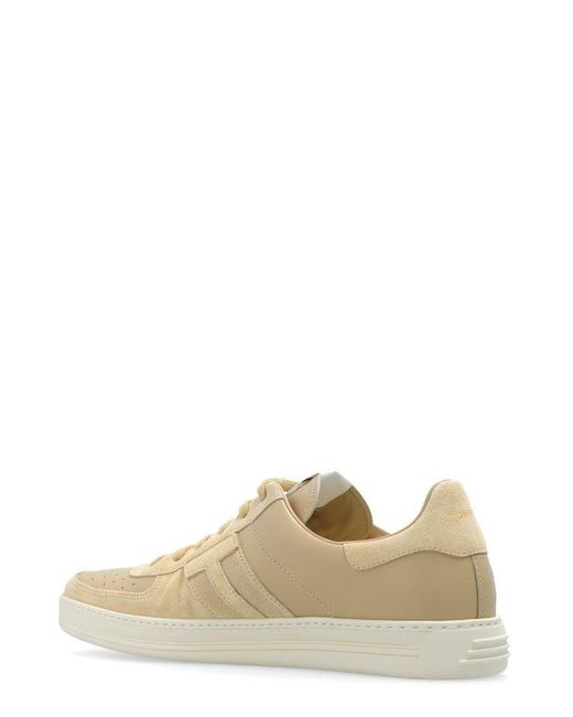 Tom Ford Brown T-logo Patch Low-top Sneakers for men