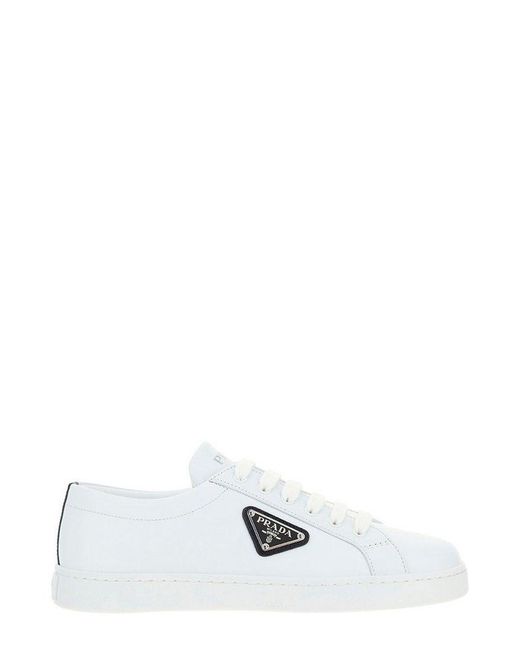 prada logo plaque lace up sneakers