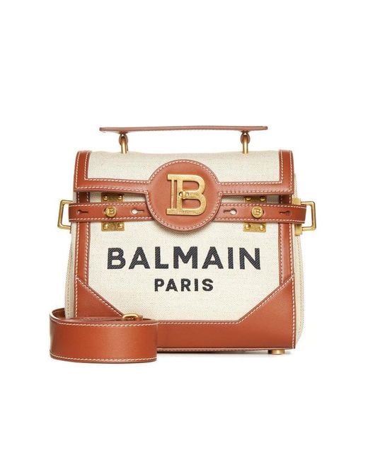 Balmain Natural Neutral B-buzz 23 Top Handle Bag - Women's - Linen/flax/cotton/bos Taurus/bos Taurus