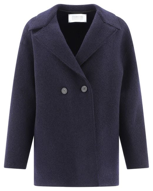 Harris Wharf London Wool Double-breasted Dropped Shoulder Coat in Navy ...