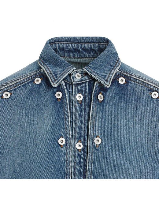 Y. Project Evergreen Vintage Blue Organic Cotton Snap Off Denim Shirt