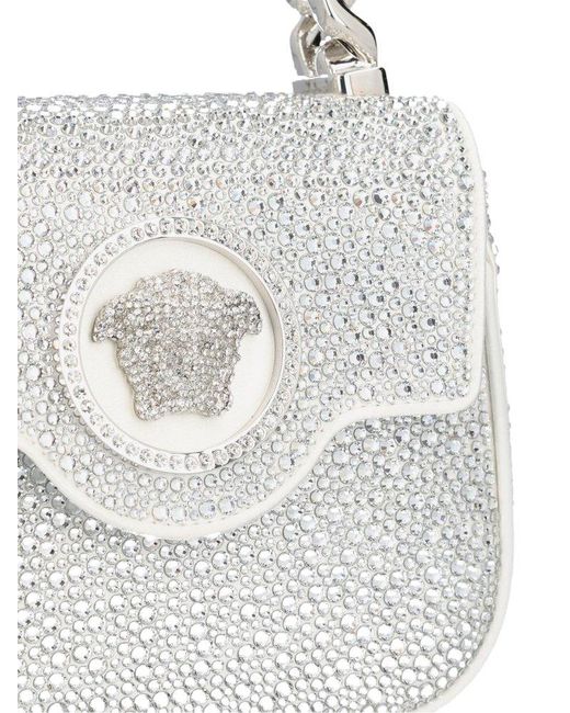 Versace White La Medusa Embellished Mini Tote Bag
