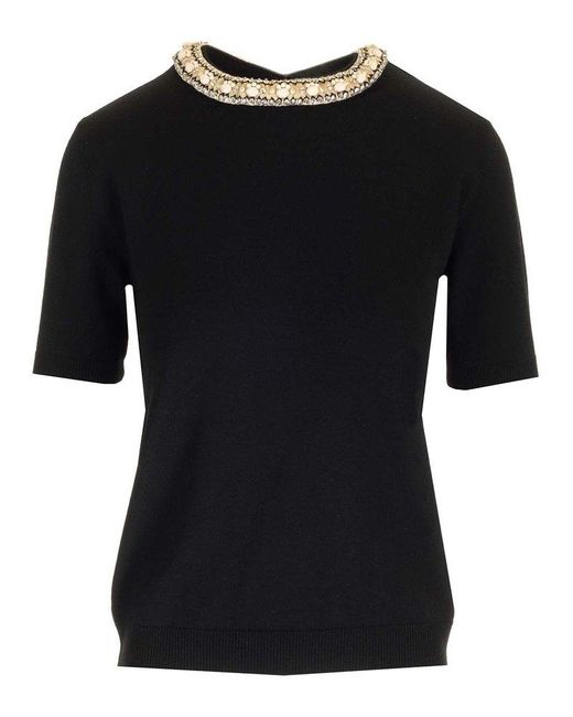 Valentino Black Embellished Crewneck Knitted Top