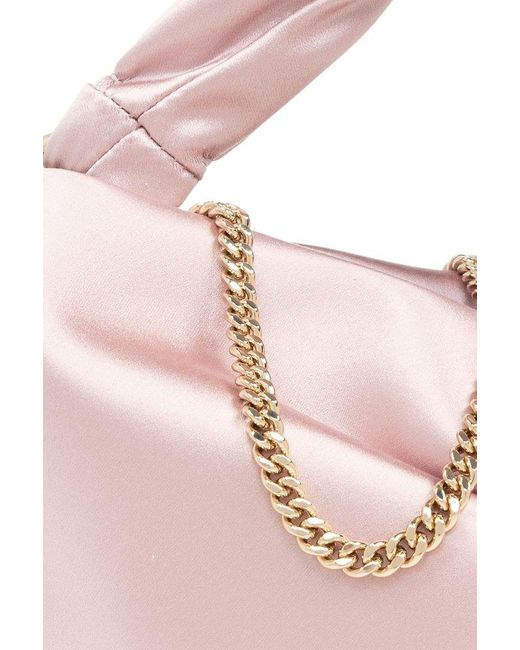 Jimmy Choo Pink Bonny Satin Twist Detailed Chained Tote Bag