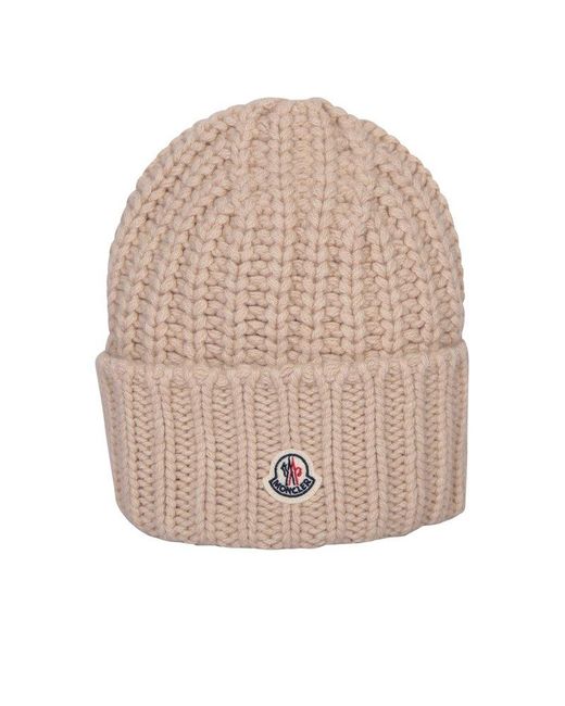 Moncler Natural Beanie With Logo,