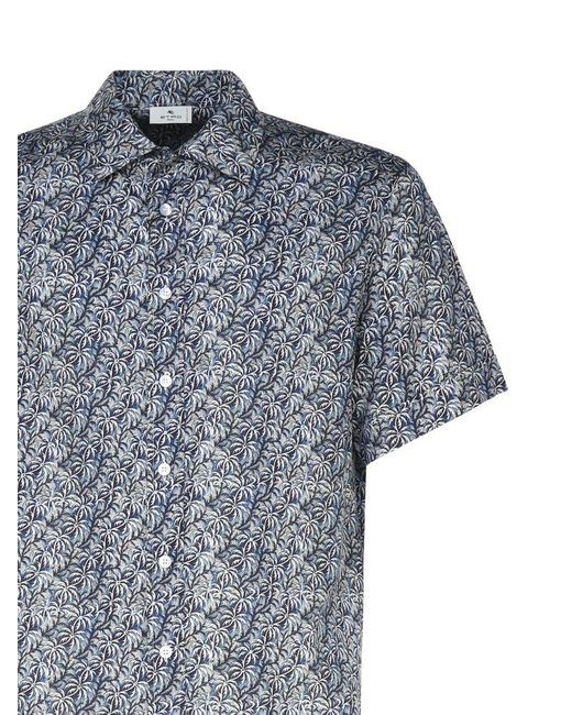 Etro Blue Patterned Short-sleeved Shirt for men