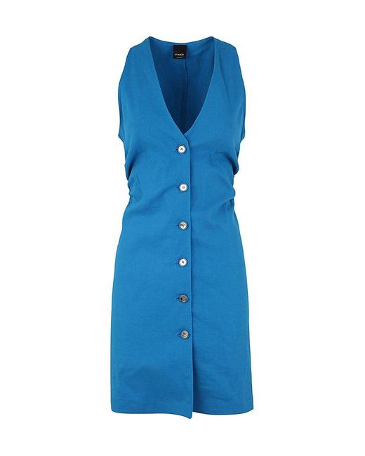 Pinko Blue Buttoned V-neck Minidress