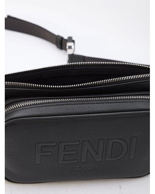 Fendi Black Logo Embossed Belt Bag for men