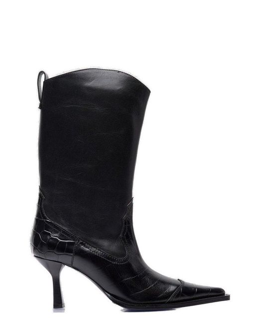 Our Legacy Black Pointed-toe Embossed Ankle Boots