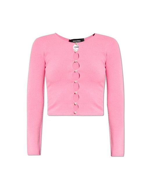 DSquared² Pink Cut-out Detailed Long-sleeved Cardigan