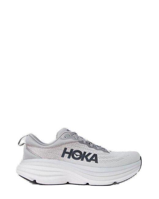 Hoka One One White Logo Printed Lace-up Sneakers