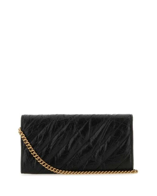 Balenciaga Black Crush Quilted Wallet On Chain
