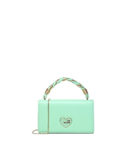 Love Moschino Green Handheld Handbag With Chain Shoulder Strap