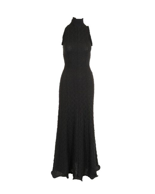 MSGM Black Crinkled Mock Neck Maxi Dress