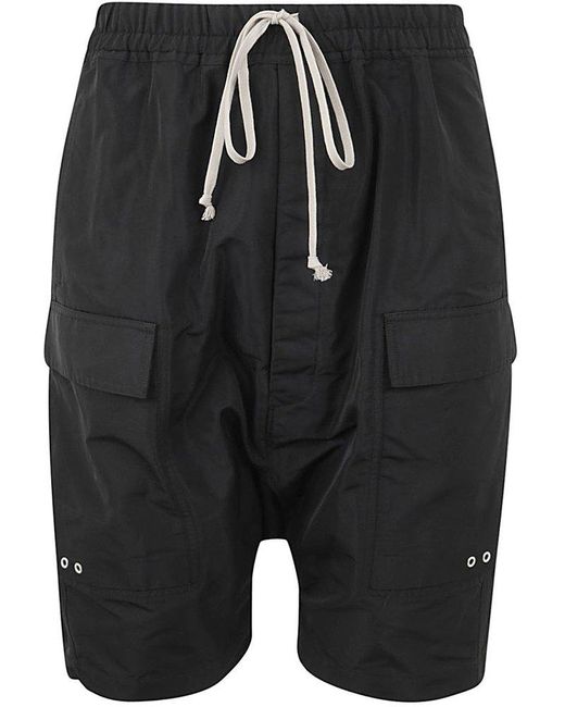 Rick Owens Black Drawstring Drop-crotch Cargo Shorts for men