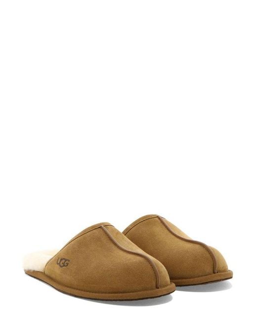 Ugg Brown Logo Embossed Scuff Slippers for men
