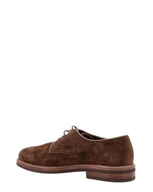 Brunello Cucinelli Brown Panelled Lace-up Derby Shoes for men
