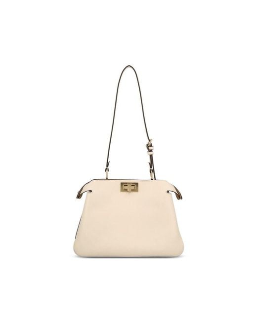 Fendi Natural Peekaboo Twist-Lock Small Shoulder Bag