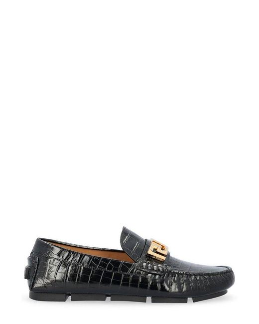 Versace Black Logo Plaque Slip-on Embossed Loafers for men
