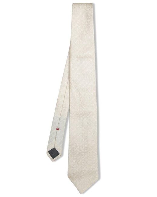 Brunello Cucinelli White Patterned-Jacquard Pointed Tip Tie for men