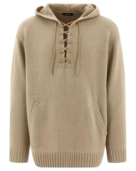 Undercover Natural Lace-Up Knitted Hoodie for men