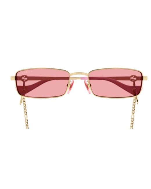 Gucci Pink Rectangular Frame Sunglasses