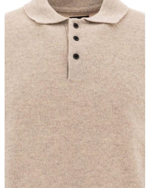 Beams Plus Natural Long Sleeve Polo Shirt for men