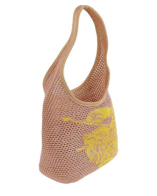 Burberry Brown Ekd Motif Crochet Tote Bag