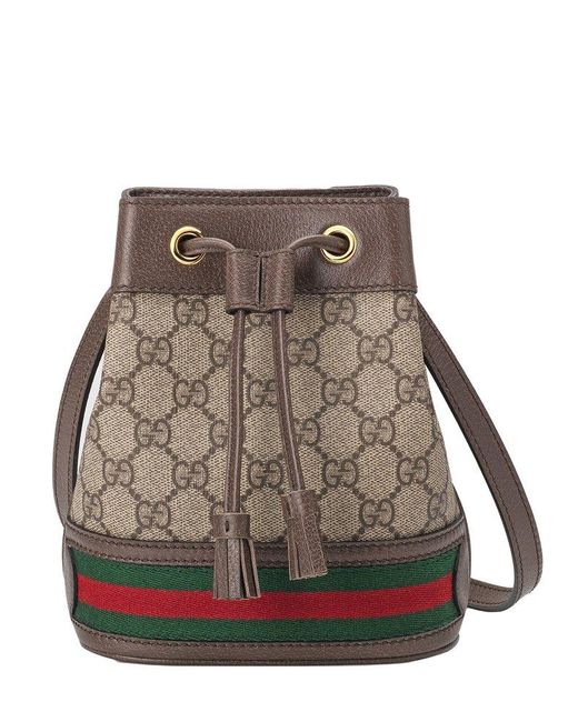 Gucci Brown Ophidia Mini GG Supreme Canvas & Leather Bucket Bag