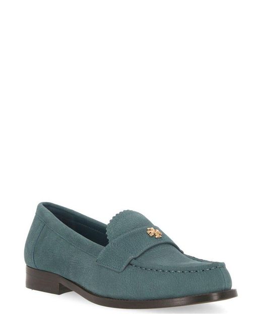 Tory Burch Green Logo Plaque Slip-on Loafers