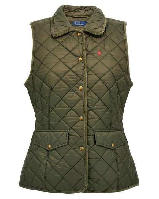 Polo Ralph Lauren Logo Embroidery Quilted Vest in Green | Lyst