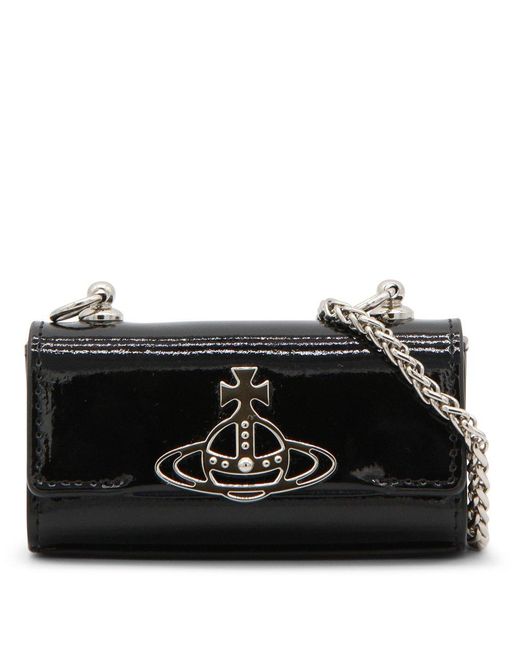 Vivienne Westwood Orbdetailed Chainlinked Mini Crossbody Bag in Black