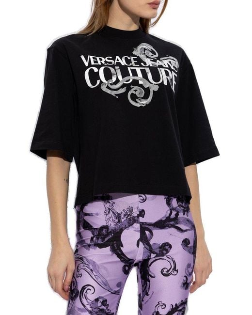 Versace Black Logo Printed Crewneck T-shirt