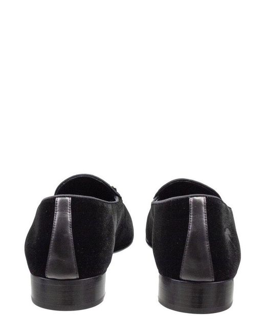 Giuseppe Zanotti Black Rudolph Chain-link Detailed Velvet Loafers for men