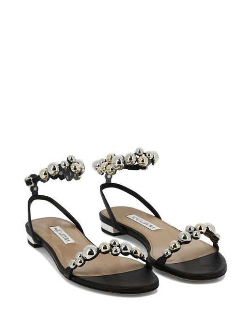 Aquazzura Black Bubbles Studded Ankle Strap Sandals