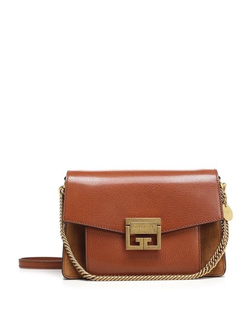 Givenchy Brown Gv3 Small Leather & Suede Shoulder Bag