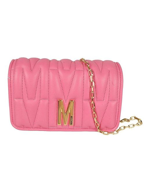 Moschino Pink Logo Plaque Chain-link Wallet