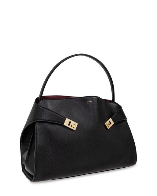 Ferragamo Black Hug Soft Bicolor Large Shoulder Bag