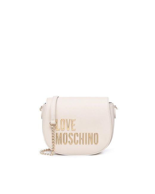 Love Moschino Natural Logo-lettering Chain-linked Saddle Crossbody Bag