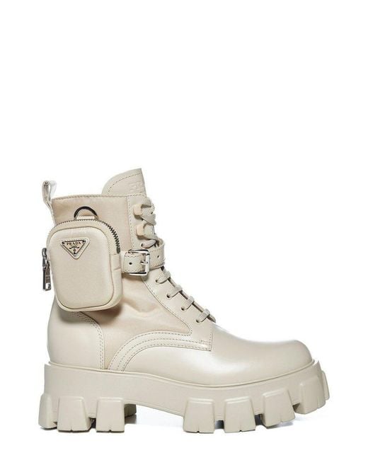 Prada Natural Monolith Lace-up Boots With Pouch