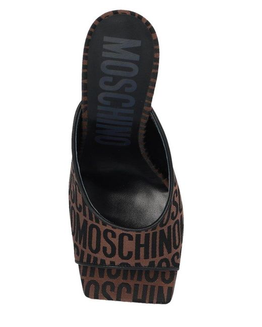 Moschino Black Logo Patterned-jacquard Square Open Toe Mules