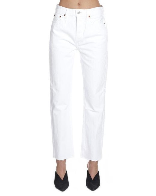 Re/done White High Rise Stove Pipe Cropped Jeans