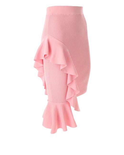 Moschino Pink Jeans Ruffled Detail Knitted Midi Skirt