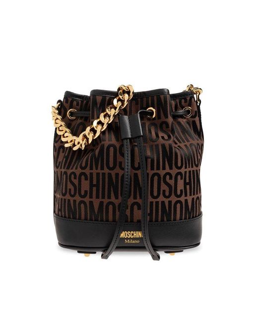 Moschino Black All-over Monogram Embroidered Drawstring Tote Bag
