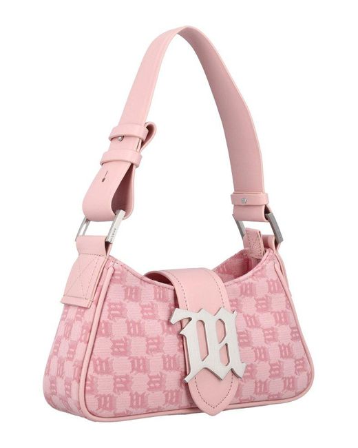 M I S B H V Pink Jacquard Monogram Small Shoulder Bag