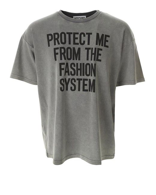 Moschino Gray Slogan-printed Crewneck T-shirt for men