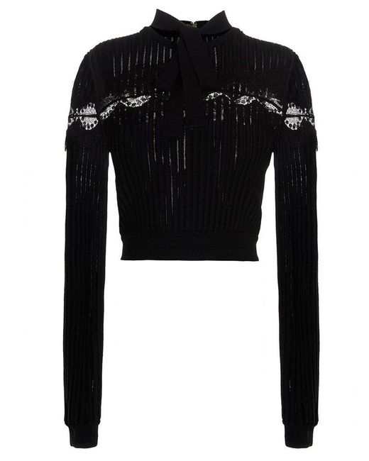 Elie Saab Black Bow Lace Sweater Top